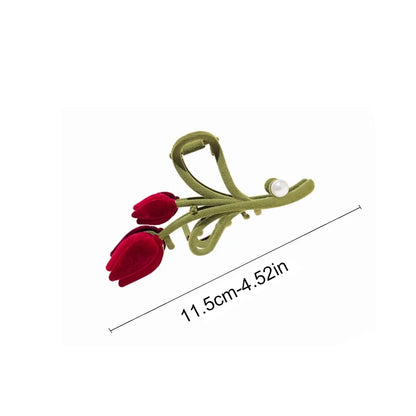 Velvet Tulip Pearl Hair Claw - Wine Red Flower Hair Clips
