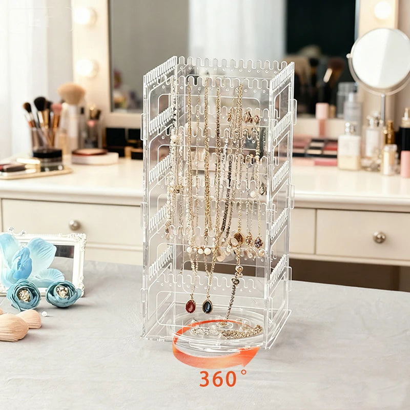 360° drehbarer Schmuckorganizer aus Acryl – Ohrringständer, Halsketten- und Armbandhalter