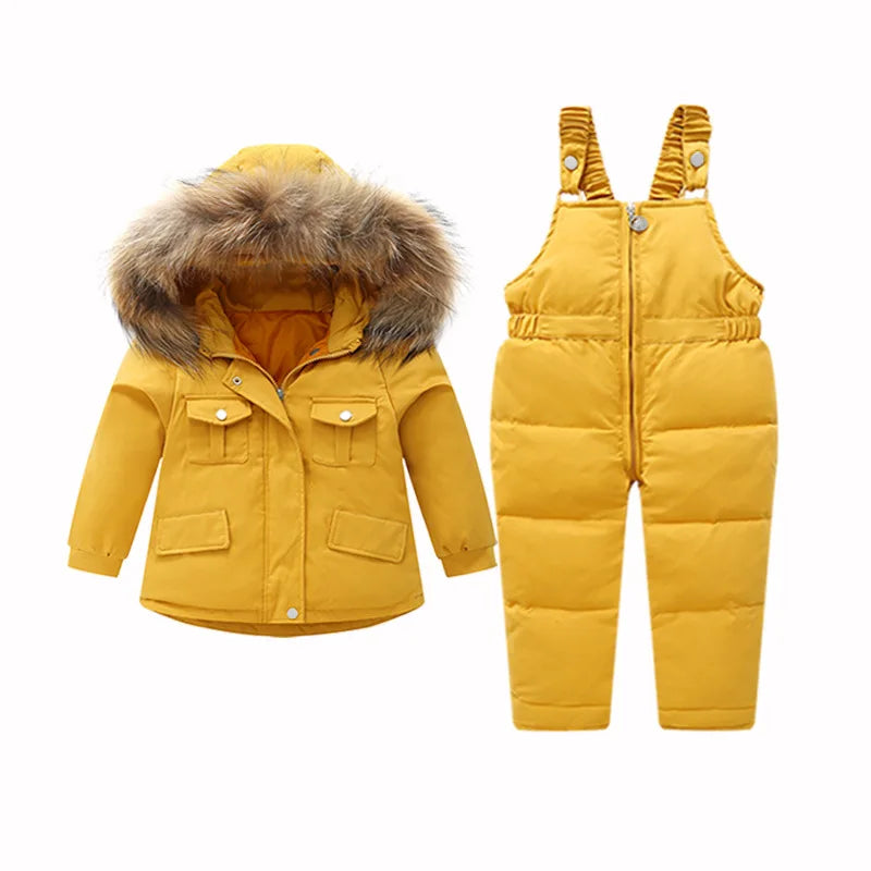 Kids Winter Jacket Insulated Snowsuit with Genuine Fur Hood