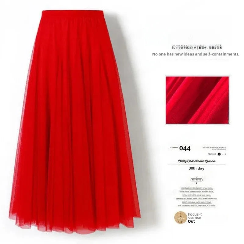 Damen-A-Linien-Rock mit hohem Bund und Falten