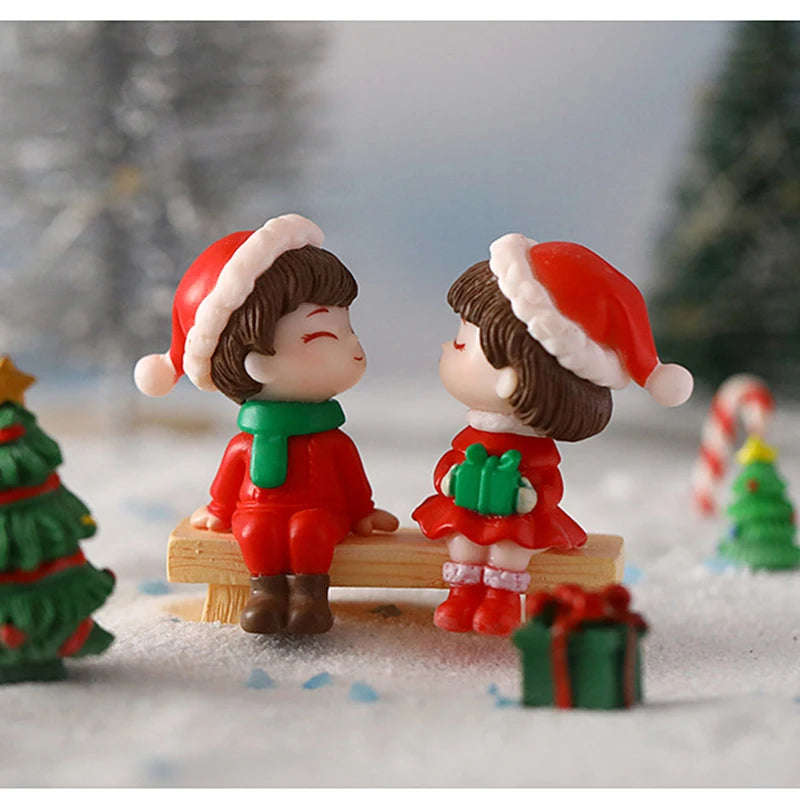 Mini figurines de couple de Noël pour décoration de jardin