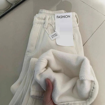 Women's Thickened Fleece Lined Nine Point Jeans