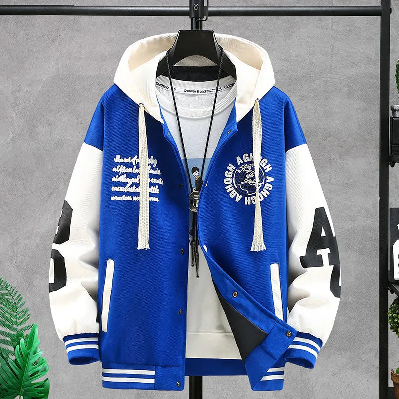 Men's Hooded Letter Printed Casual Loose Jacket