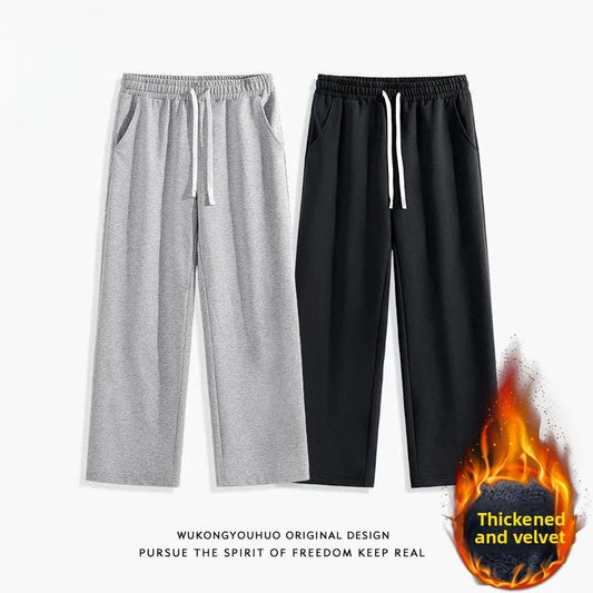 Plus Size Casual Loose Fit Straight Leg Fleece‑Lined Men Pants