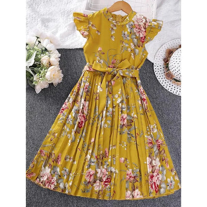 Robe carrée en polyester à jupe longue pour fille