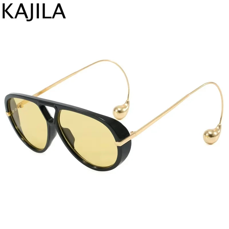 Women’s Oversized Oval Punk Pilot Sunglasses – Metal Frame UV400 Shades Sunglasses