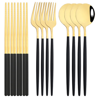 Edelstahl-Geschirrset in Gold und Grün