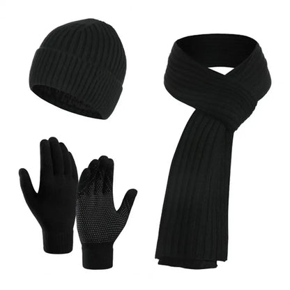 3 Pcs Winter Warm Beanie Hat Long Scarve