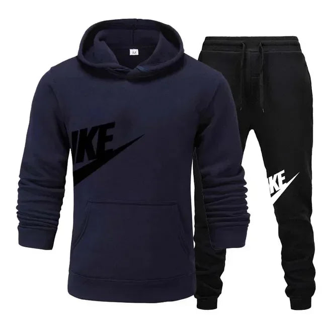 Men's Patchwork Hoodie & Sweatpants Set -  Slim Tracksuit