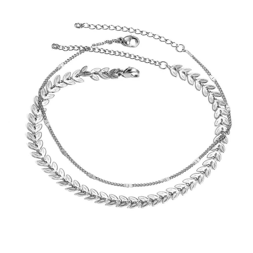 Waterproof Wheat Ear Chain Boho Anklet—Multi-Layer Gold Plated Non-Fading Non Tarnish Anklet