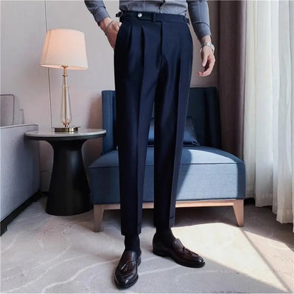 Pantalon de bureau classique coupe slim pour homme - Pantalon vintage taille haute