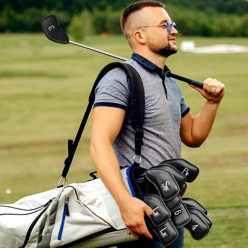 golf iron head covers, golf club head covers, golf club protectors, golf club accessories, leather head covers, leather golf headcovers, leather putter cover, putter headcover, leather driver headcover, leather golf club covers