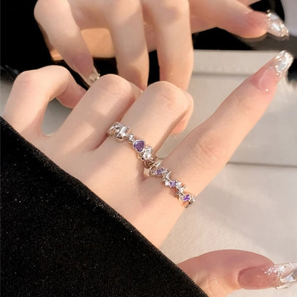 Shiny Purple Rhinestone Star Couple Rings