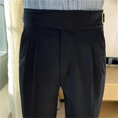 Men's High Waist Slim Trousers - Belt Design