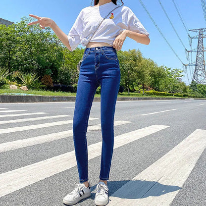 Women's Warm Plushed Elastic Thickened Denim jeans