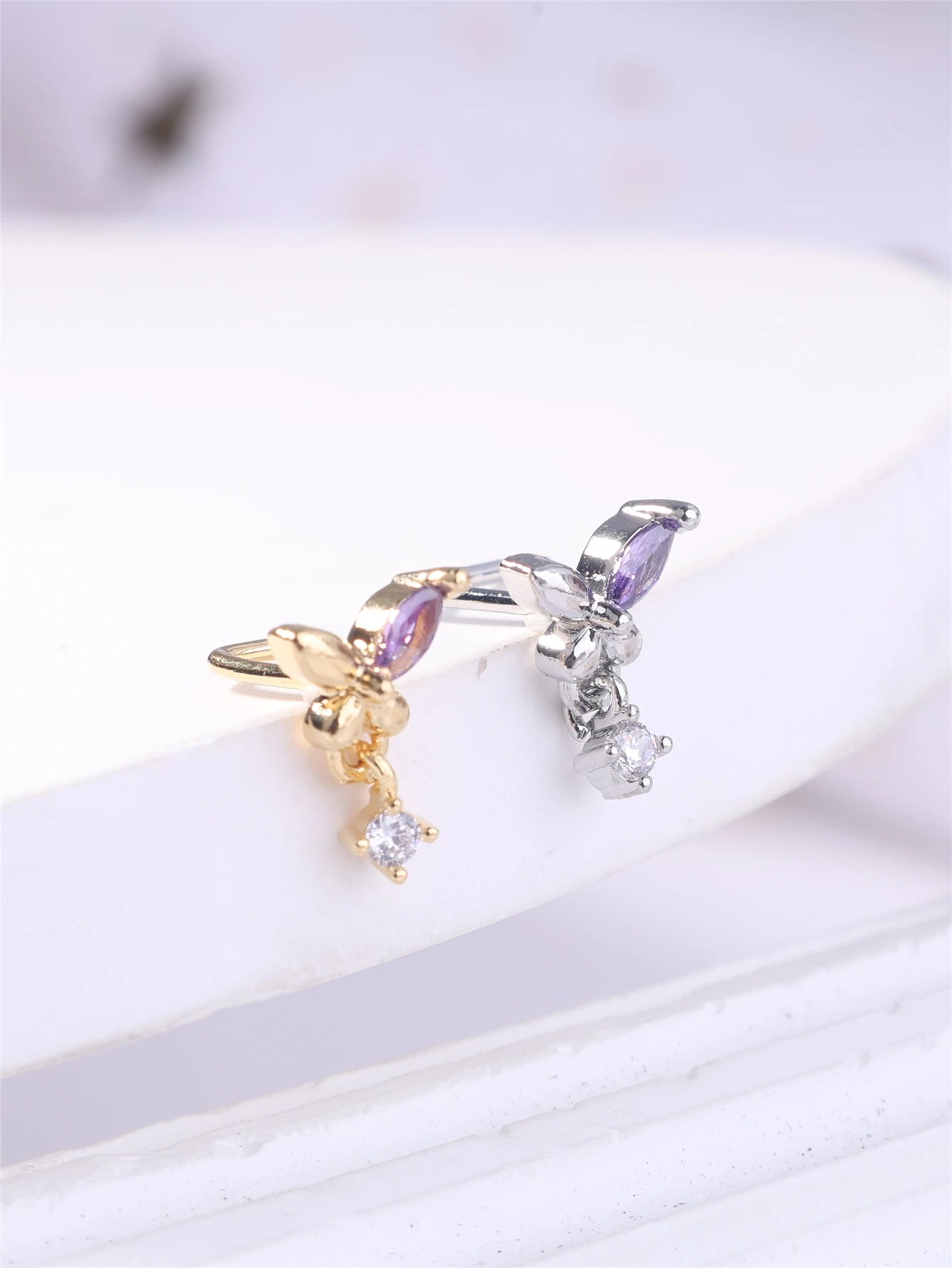 Cute Butterfly Dangle Nose Studs in Gold/Silver