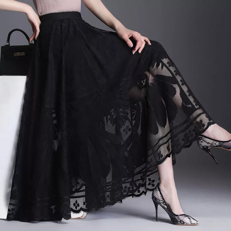 Long Skirt Big Swing Gauze Hollow Pleated Skirt