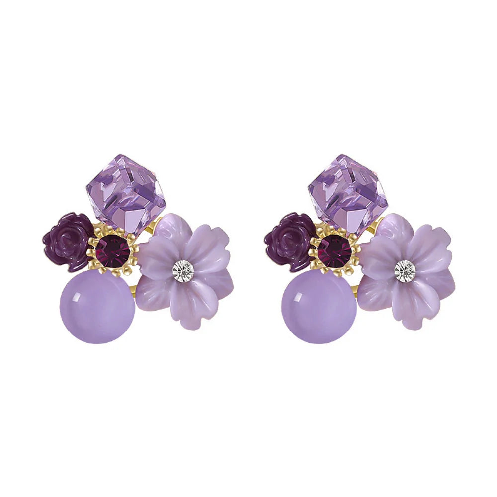 Women's Crystal Flower Stud Earrings