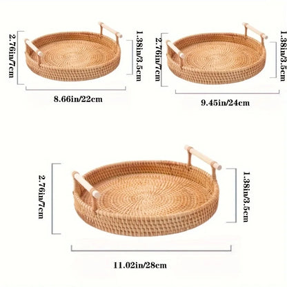 Handwoven Rattan Wicker Basket Tray – Eco-Friendly Food Serving & Storage Basket with Handles