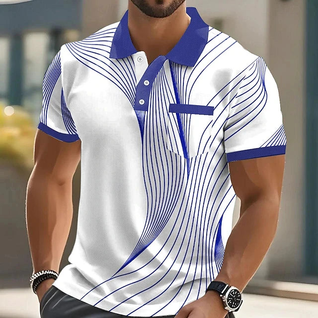 Men's Stripe 3D Print Oversized Polo Shirt
