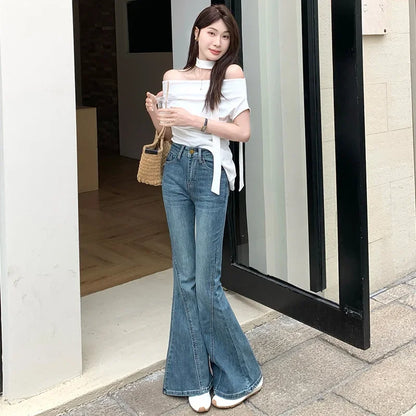 Ausgestellter Damen-Denim – Bell-Bottom-Hose mit weitem Bein