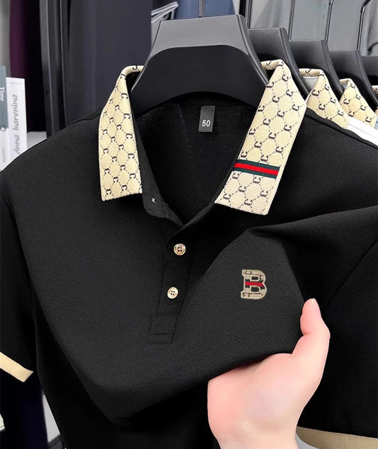 Men's Letter Embroidered Short Sleeve Polo Shirt