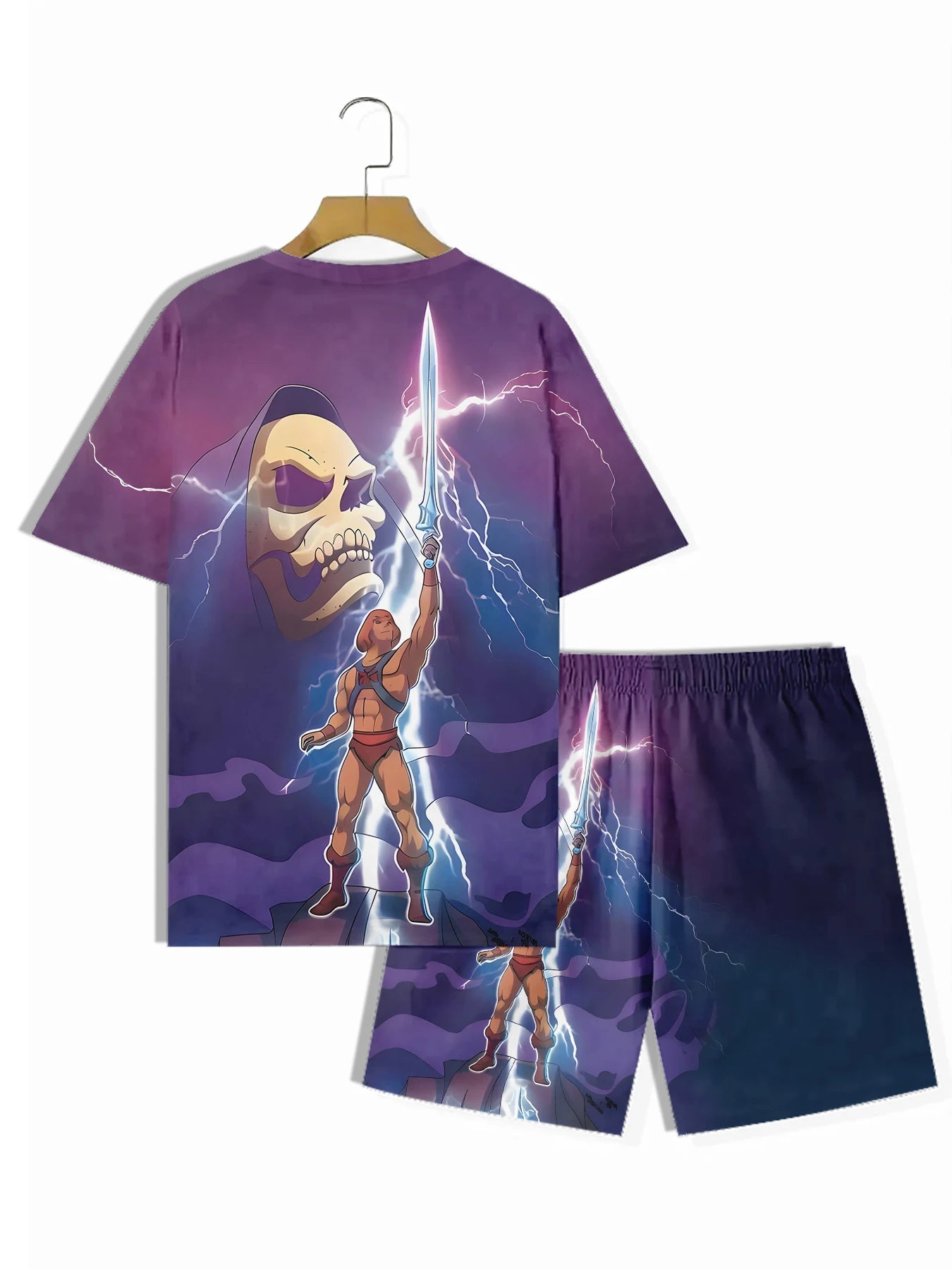 Anime Print Mens Shorts and T Shirt Set