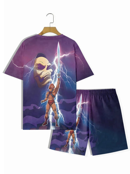 Anime Print Mens Shorts and T Shirt Set