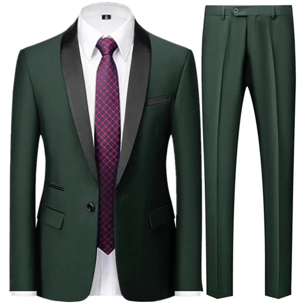 3 Pieces Set Men's Business Blazers Coat - Slim Fit Color Matching Collar Suit Jacket Pants Vest