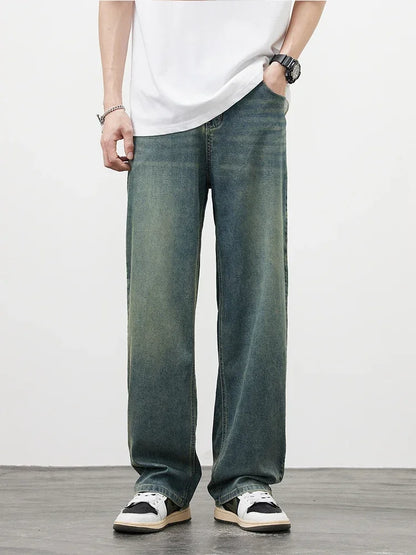 Jean en denim à lisière brute coupe droite décontractée pour hommes