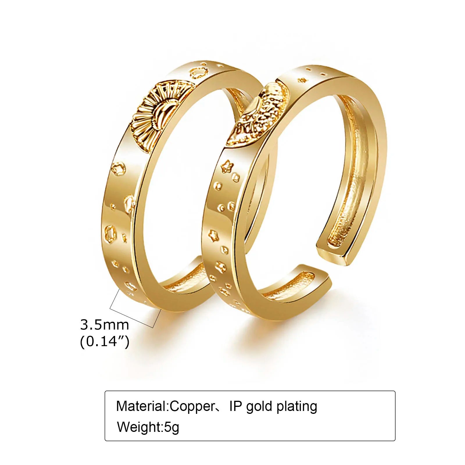 Adjustable Sun and Moon Couple Promise Rings – Matching Yin Yang Open Band