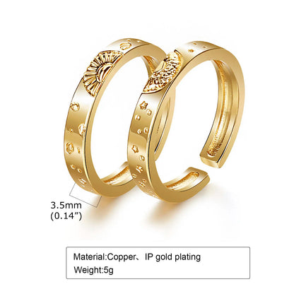 Adjustable Sun and Moon Couple Promise Rings – Matching Yin Yang Open Band