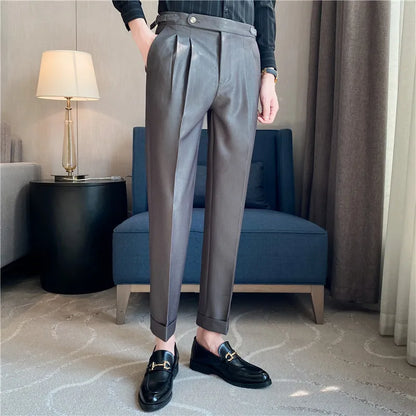 Men’s Classic Slim Fit Office Trousers - High Waist Vintage Pants