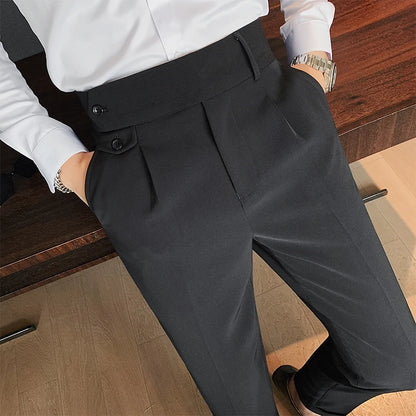 British High Waist Dress Pants for Men - Business Formal Trousers