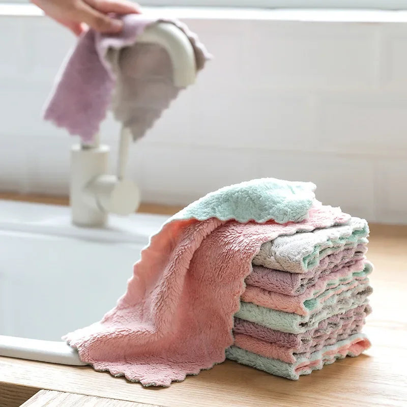 Fast-Drying Coral Velvet Kitchen Towels