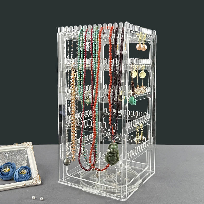 360° drehbarer Schmuckorganizer aus Acryl – Ohrringständer, Halsketten- und Armbandhalter