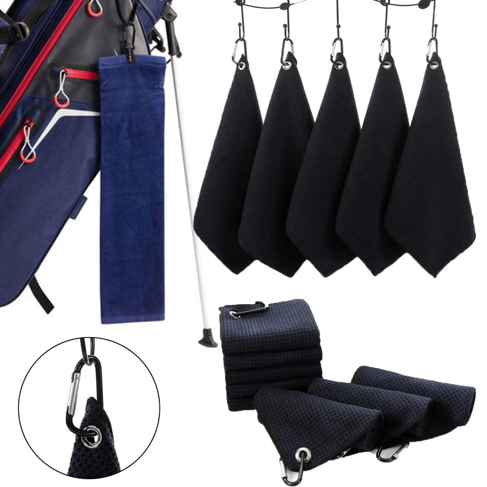 Black Microfiber Golf Towel with Carabiner Hook