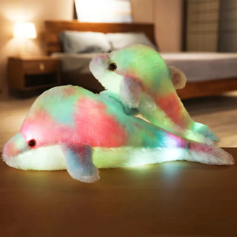 Soft Stuffed Plush Glowing Colorful Dolphin Cushion Led Light Toy