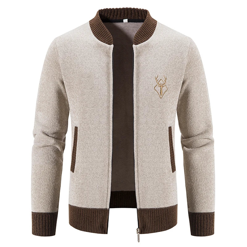 Men's Knitted Embroidered Warm Zipper Cardigan