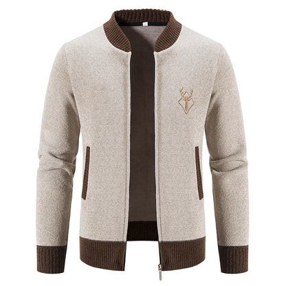 Men's Knitted Embroidered Warm Zipper Cardigan