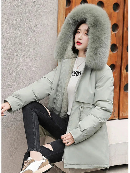 Women's Hooded Parka Fur Collar & Wool Liner Jacket