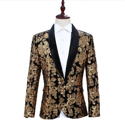 Flacher, heißer, mit Gold besetzter Herrenanzug aus Samt, 2-teiliges Set – Hochzeitsbankettkleid mit Hose