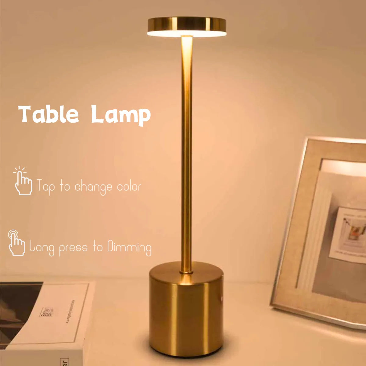 Lampe de table tactile LED en métal - rechargeable