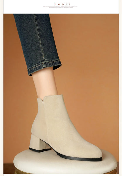 Women's Mid-Heel Wool Warm Ankle Boots