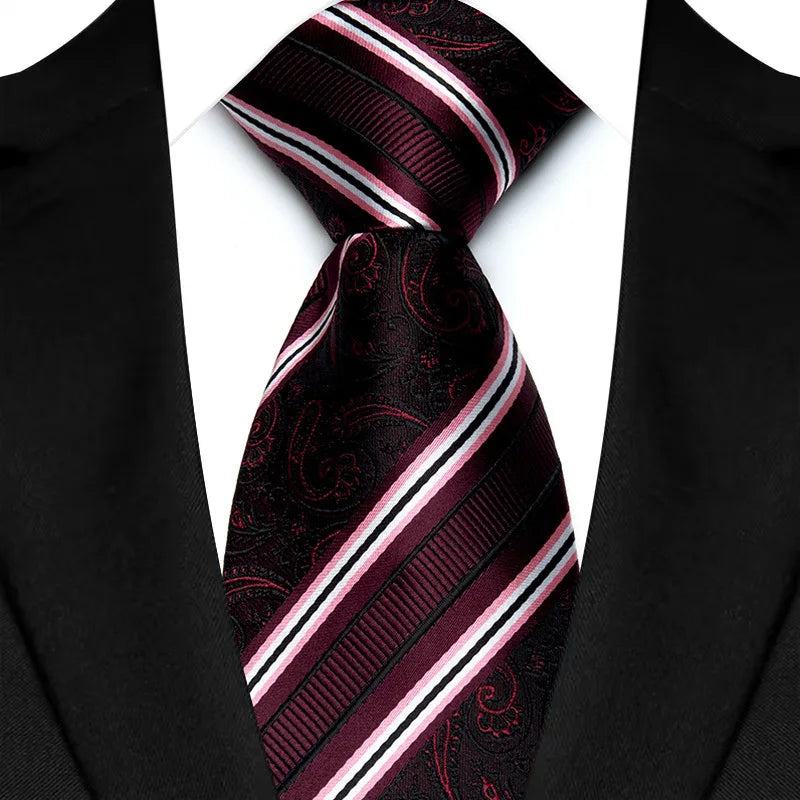 Men's Burgundy Plaid Silk Wedding Tie Set