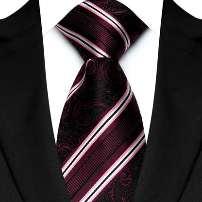 Men's Burgundy Plaid Silk Wedding Tie Set