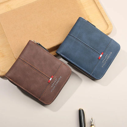Men’s Short Leather Bifold Wallet with Zipper Coin Pocket