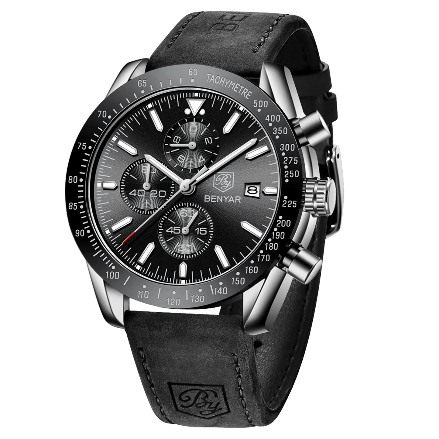 Montre chronographe à quartz pour homme – Montre-bracelet analogique étanche avec bracelet en cuir