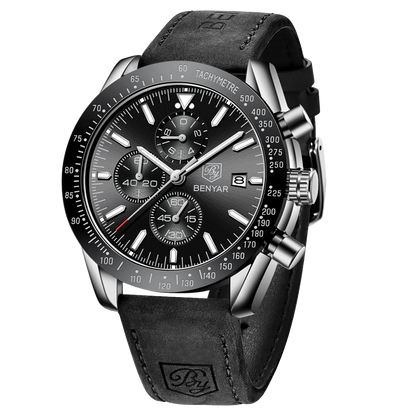 Montre chronographe à quartz pour homme – Montre-bracelet analogique étanche avec bracelet en cuir