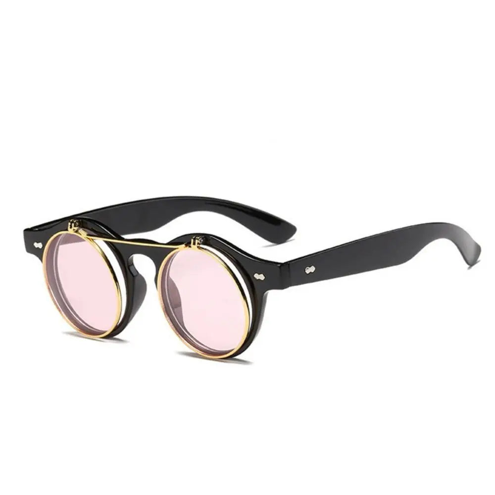Unisex Retro Round Flip Frame Sunglasses